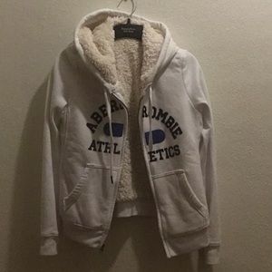 New 60%cotton white fleece lined hood jacket